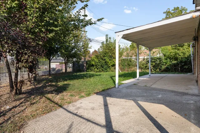 a view of a backyard with floor to ceiling window and tree