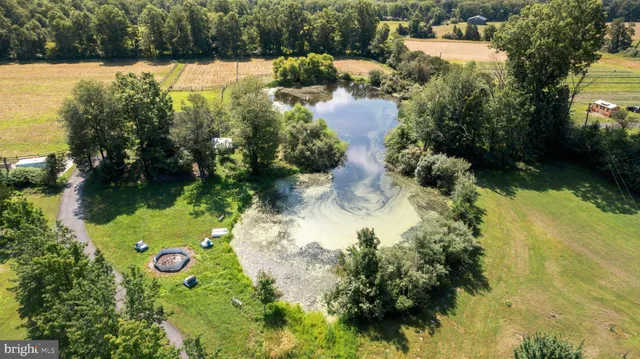 a aerial view of a house with a yard and lake view