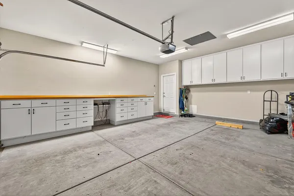 a view of a garage with furniture