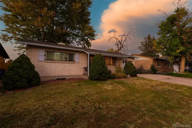a view of a house with a yard and garage