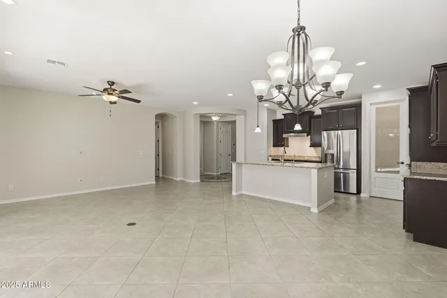 a view of a chandelier in a room