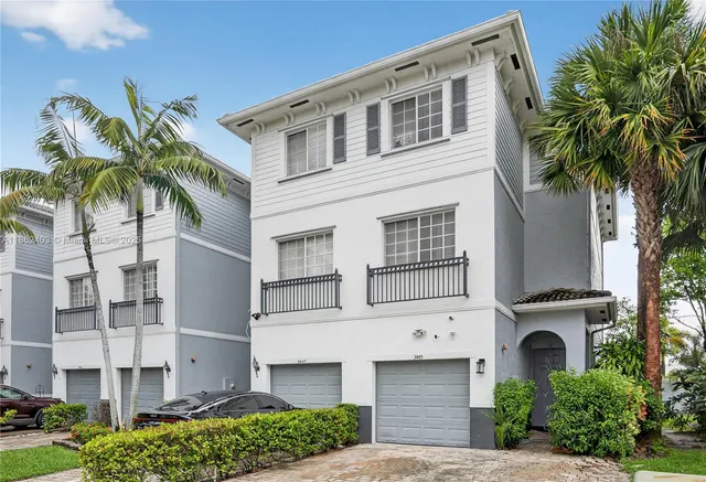 a front view of a multi story building