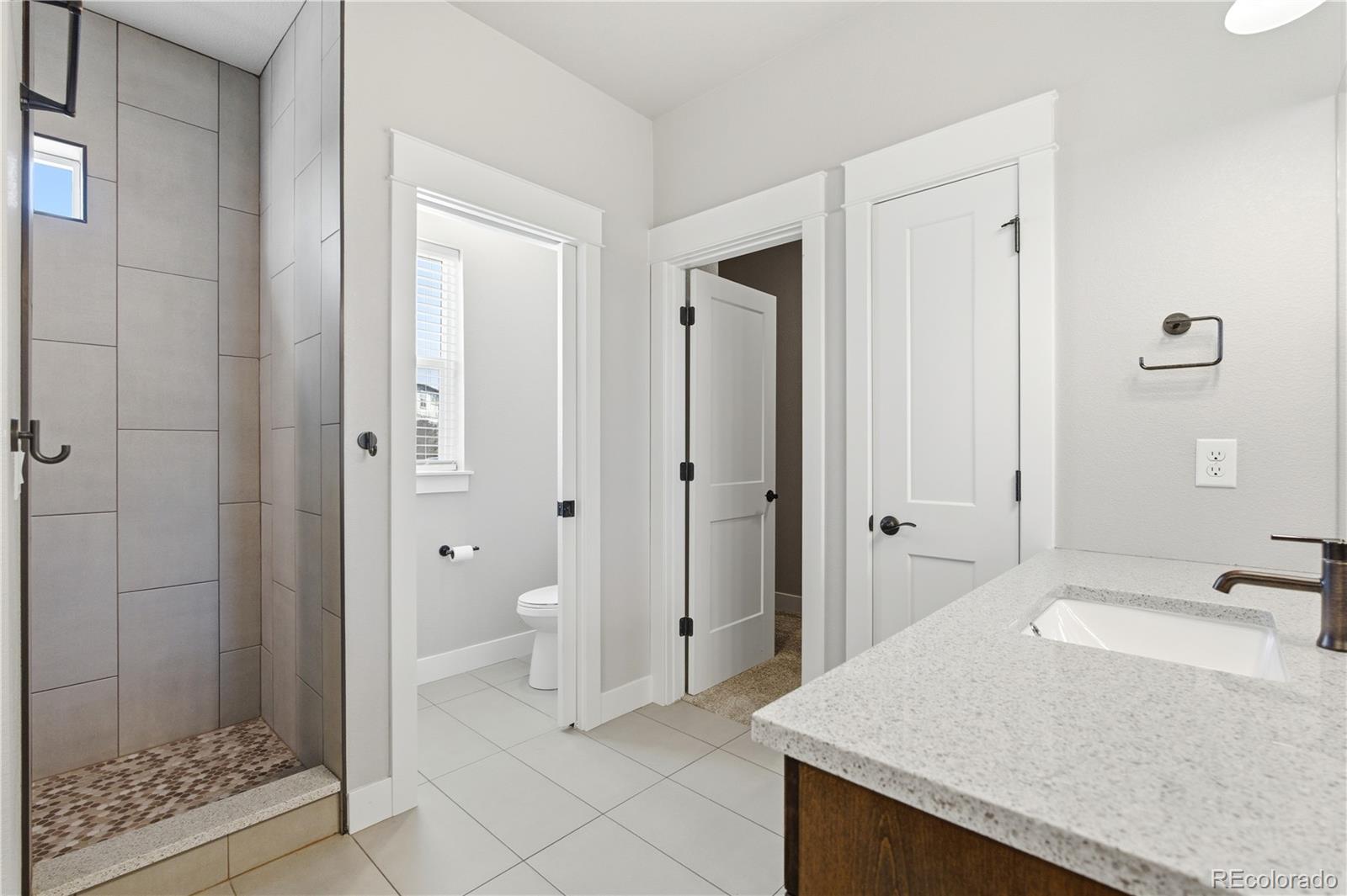 1908 Tidewater Lane Windsor, CO 80550 - Photo 14 of 41 a spacious bathroom with a granite countertop sink and a mirror