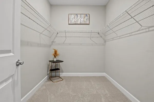 a view of a room with racks on the wall