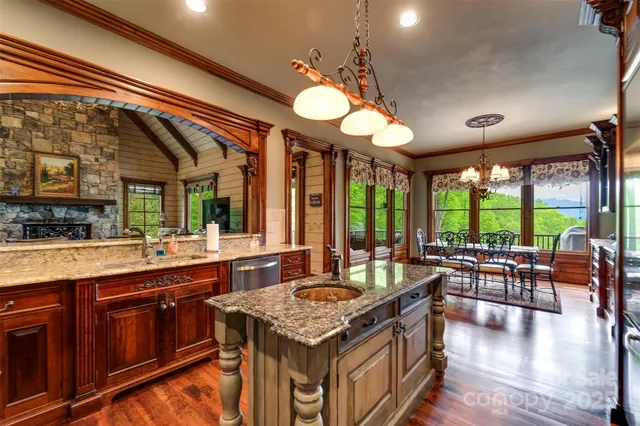 a kitchen with lots of counter top space