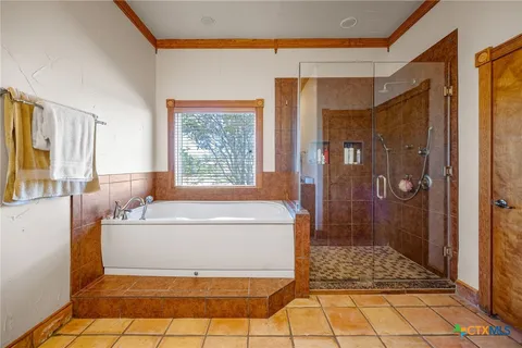 a bathroom with a bathtub and a shower