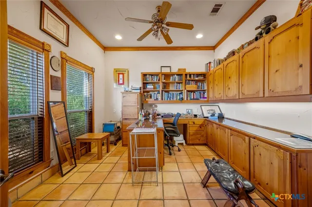 a dinning room with furniture
