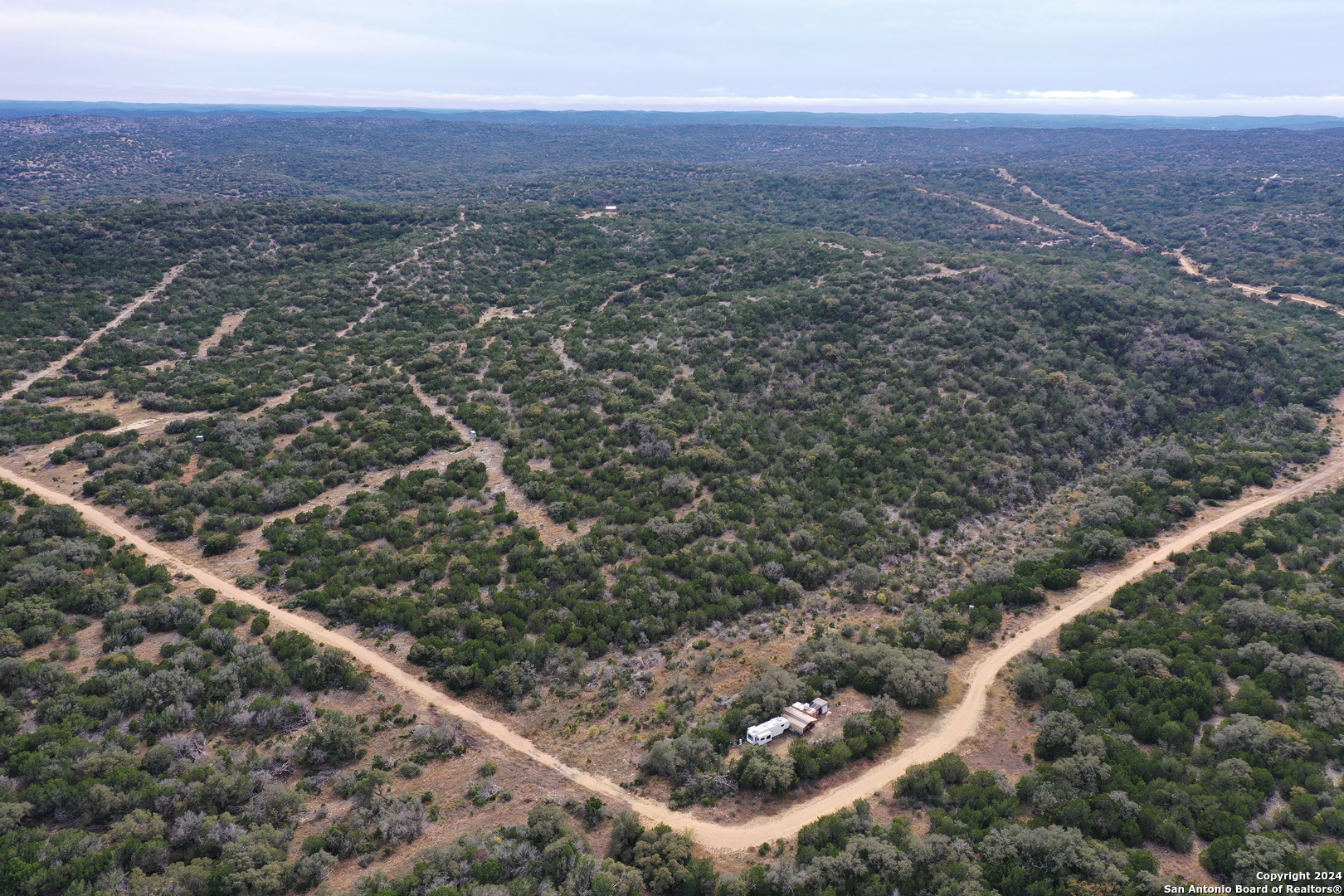a view of a city with lush green forest