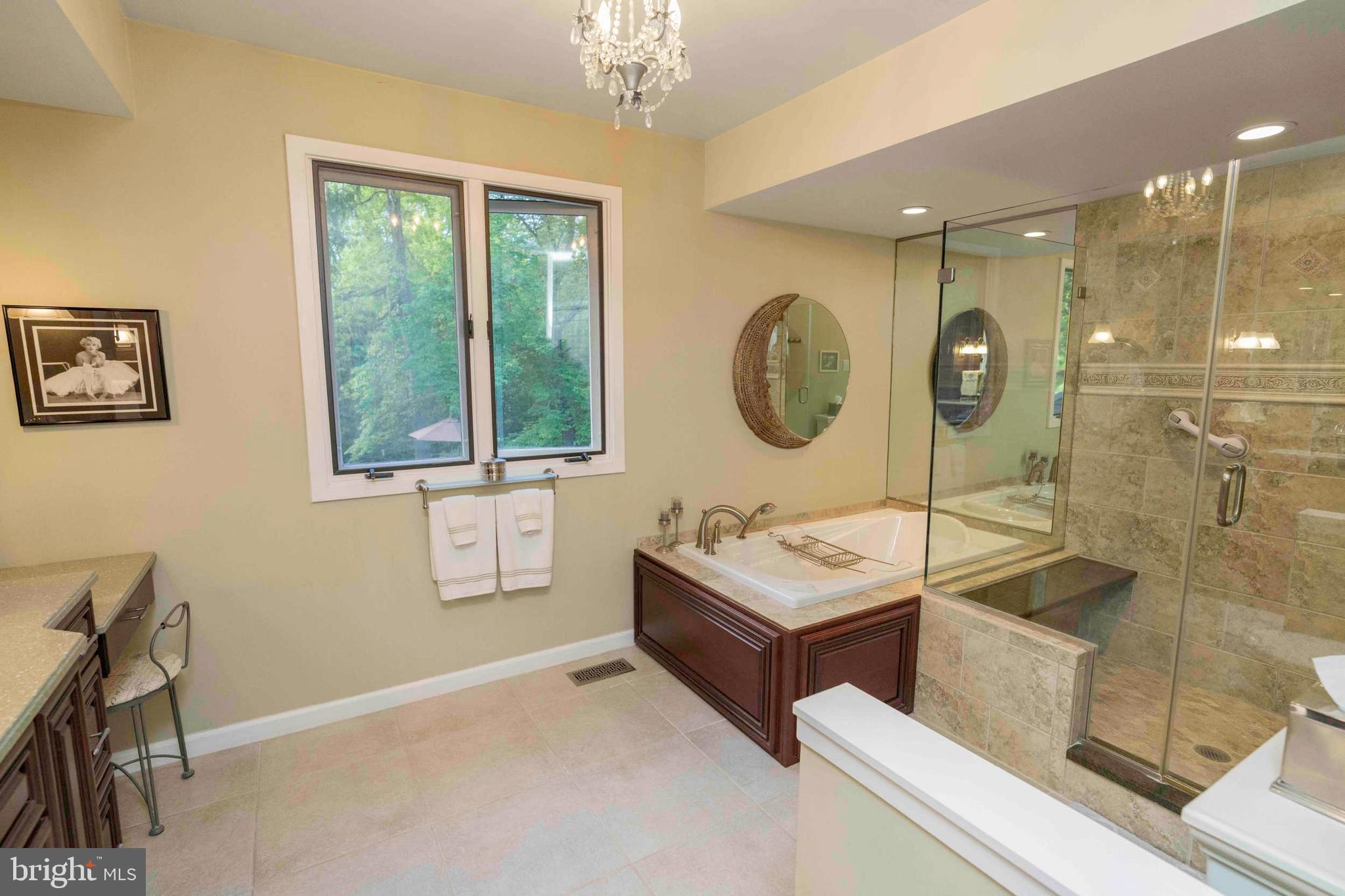 3097 Mill Road Doylestown, PA 18902 - Photo 37 of 115 a bathroom with a double vanity sink mirror and shower