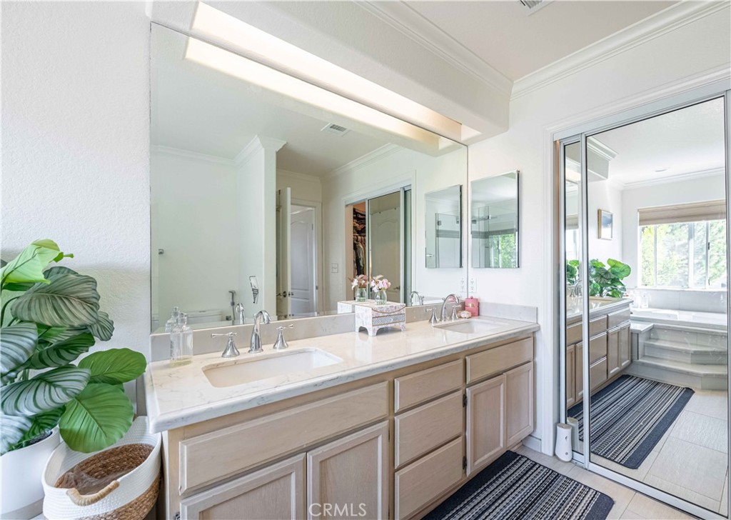 985 Brandon Avenue Simi Valley, CA 93065 - Photo 26 of 48 a bathroom with a sink and mirror with potted plant