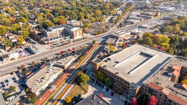 an aerial view of a building