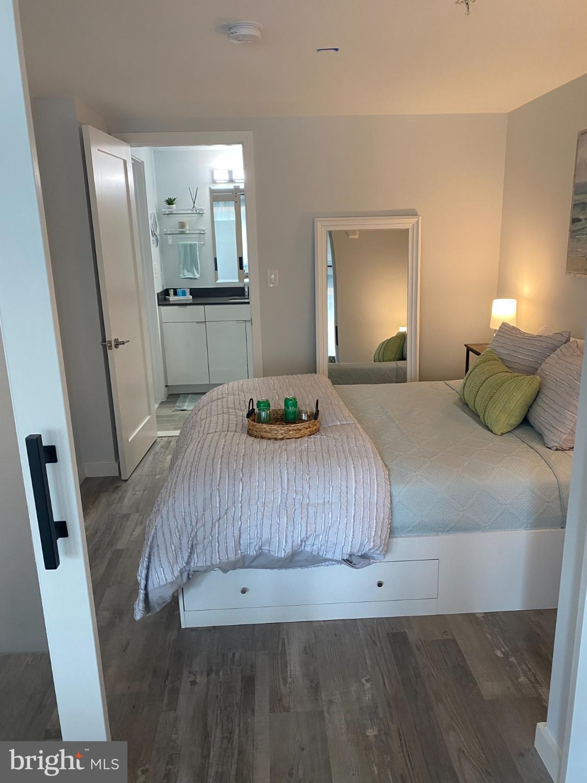 700 Roeder Road, Unit 405 Silver Spring, MD 20910 - Photo 11 of 18 a bedroom with a bed and a mirror