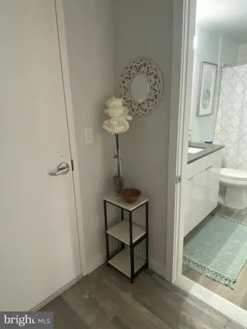 a view of a hallway with elevator