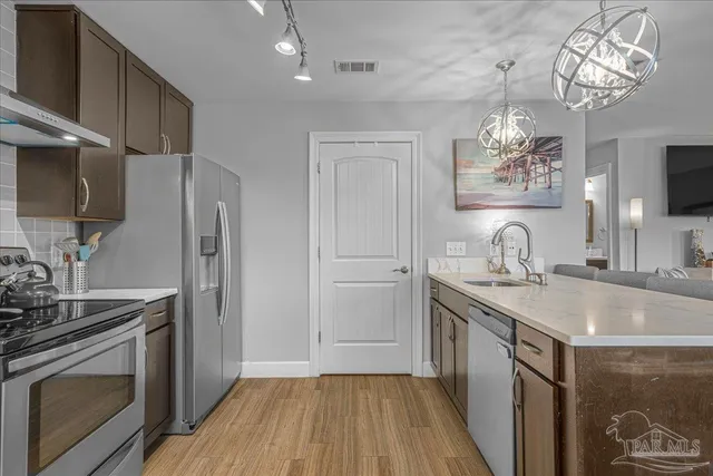 a kitchen with stainless steel appliances a stove and a refrigerator