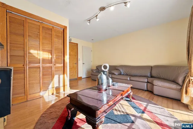 a living room with a couch and a table