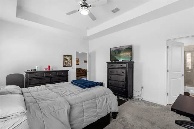 a bedroom with a bed and a closet