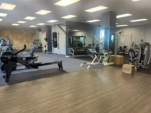 a view of a room with gym equipment