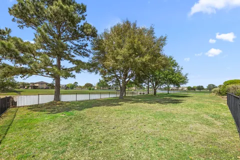 a view of a park with large trees