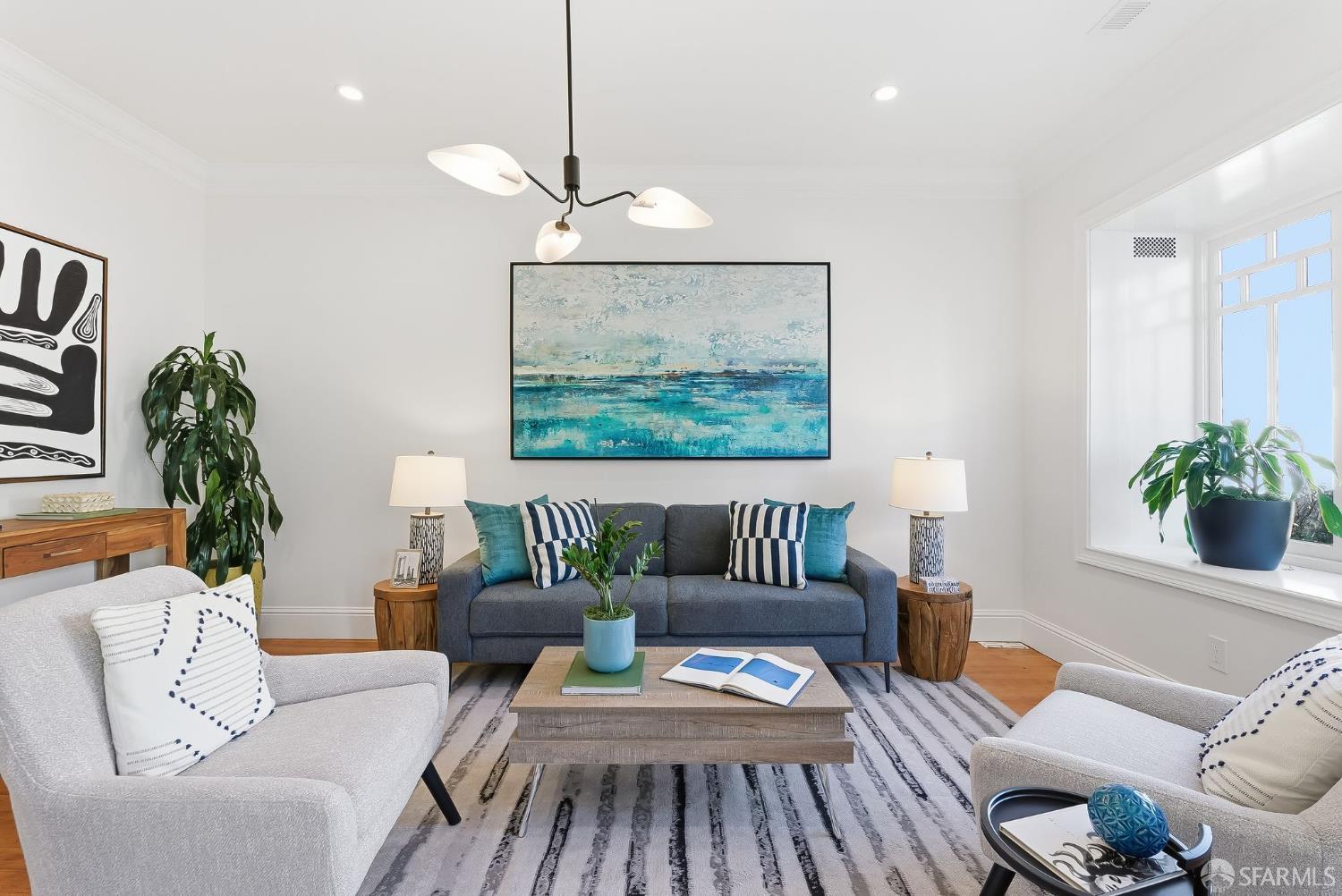 717 Page Street San Francisco, CA 94117 - Photo 6 of 39 a living room with furniture a chandelier and a window