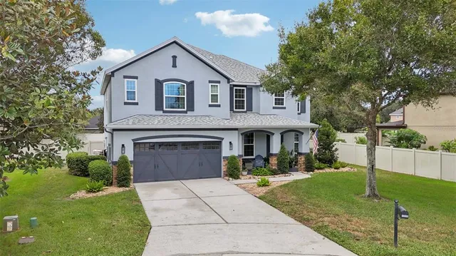 a view of a backyard with a swimming pool