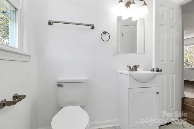 a bathroom with a sink a toilet and mirror