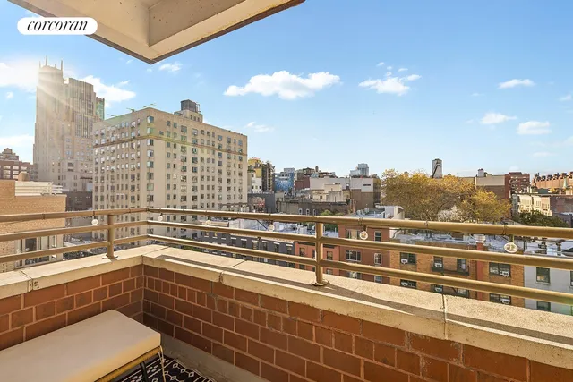 a view of a balcony with city view