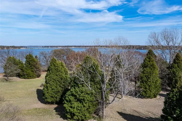 an aerial view of a residential houses with outdoor space and trees