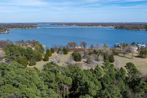 a view of a lake with a mountain in the background