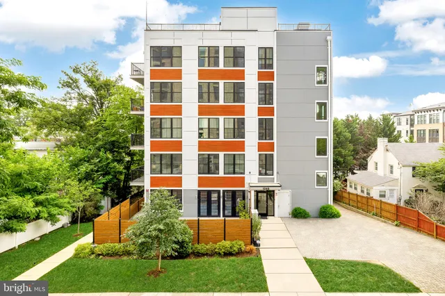 a front view of a multi story building