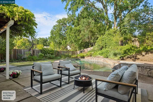 an outdoor view with patio