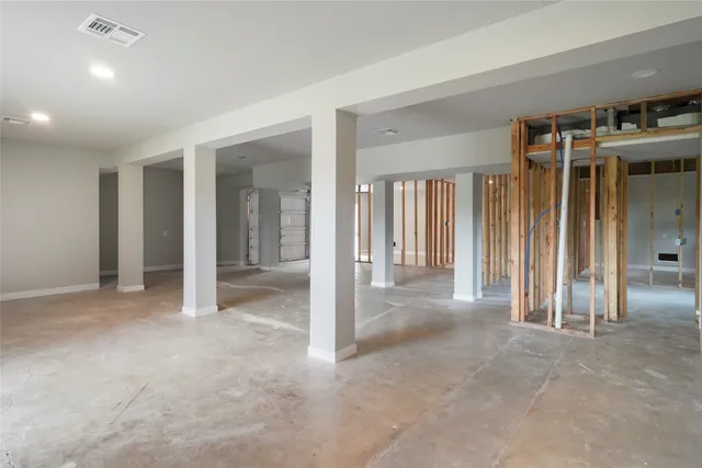 a view of a balcony with wooden floor