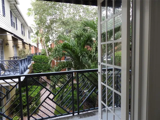 a view of a balcony with mountain view