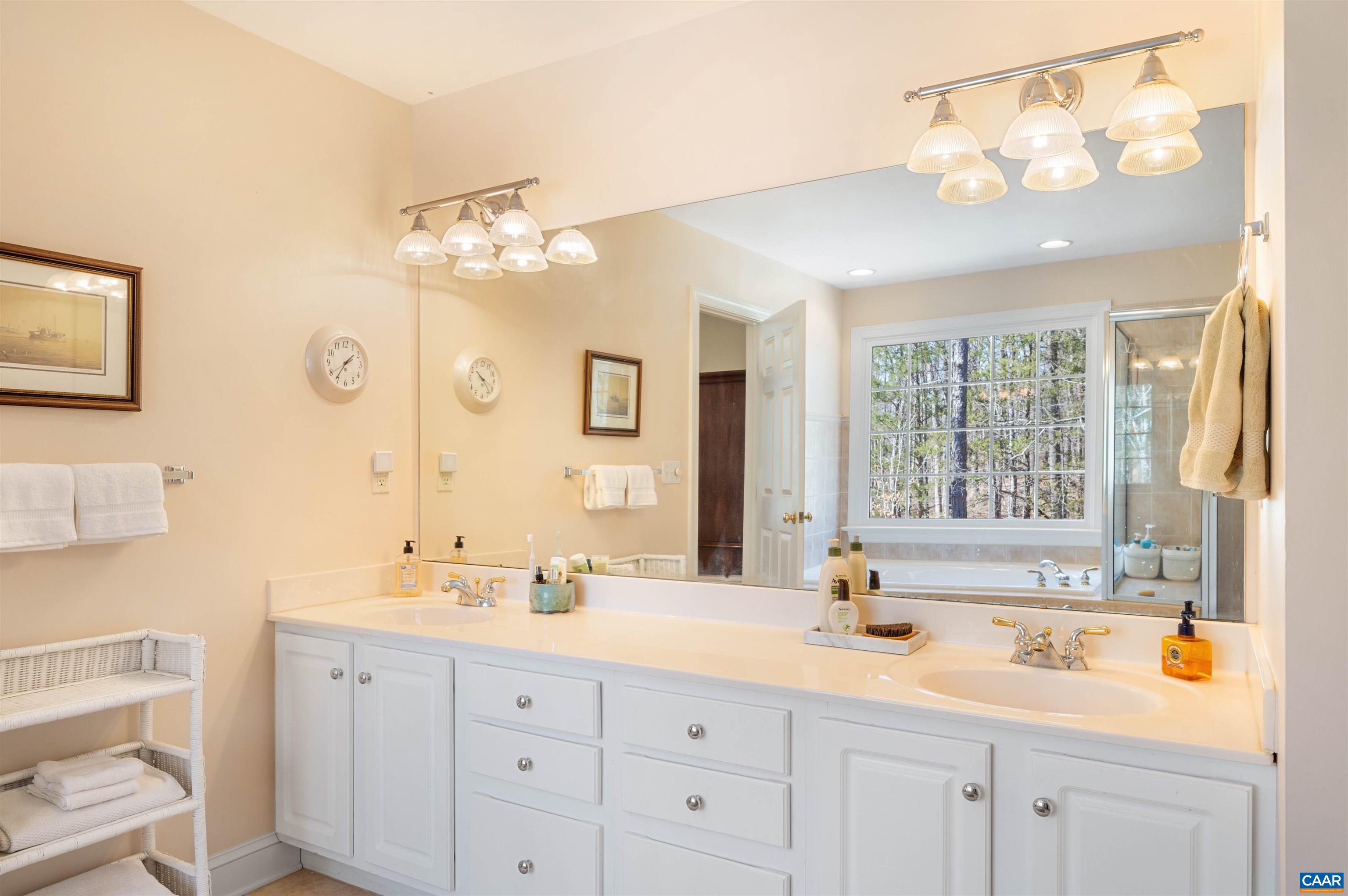 891 Old Ballard Road Charlottesville, VA 22901 - Photo 32 of 49 a bathroom with a double vanity sink mirror and a bathtub