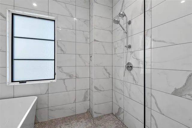 a bathroom with a bathtub