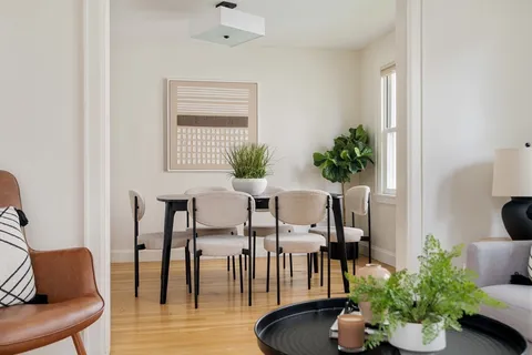 a living room with furniture potted plant and a window