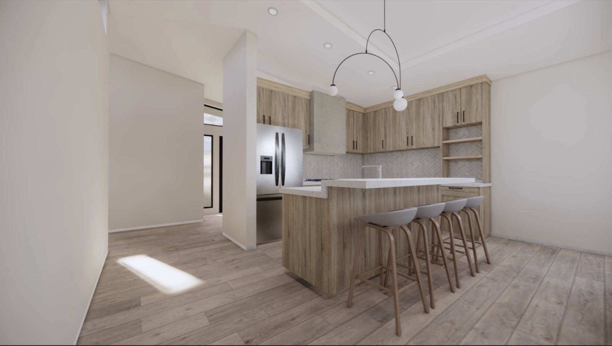 4106 Outpost Trace Lago Vista, TX 78645 - Photo 7 of 40 a kitchen with kitchen island white cabinets and refrigerator