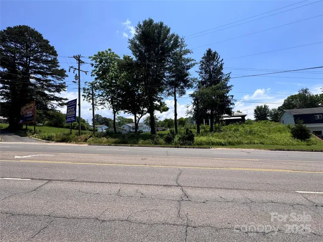 a view of a yard with a house in the background