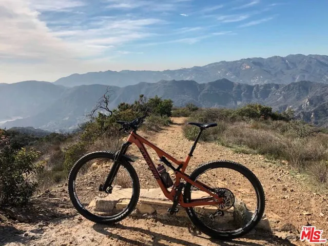 a view of a house with a mountain and a garden