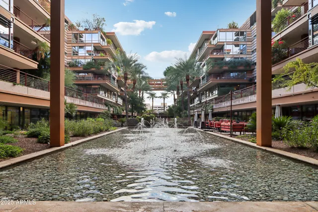 a view of a building with a garden