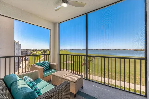 a balcony with furniture