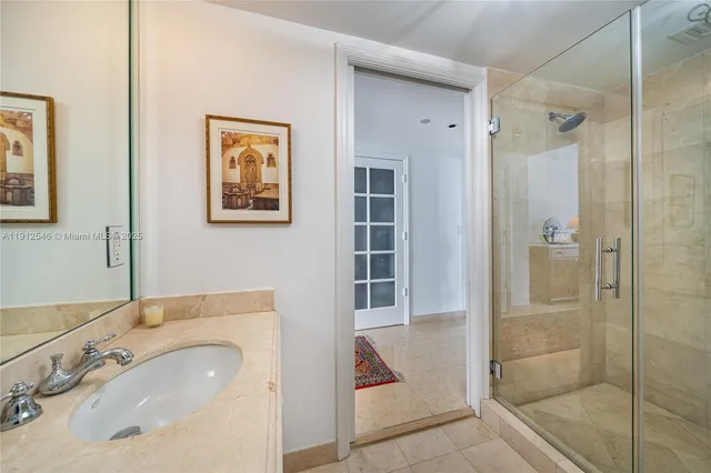 a view of a garden with buildings