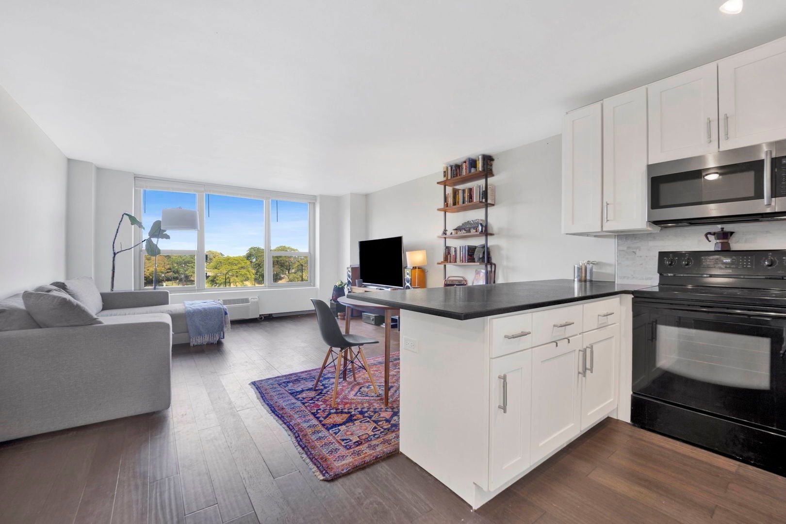 1550 North Lake Shore Drive, Unit 3C Chicago, IL 60610 - Photo 3 of 16 a living room with furniture and a flat screen tv