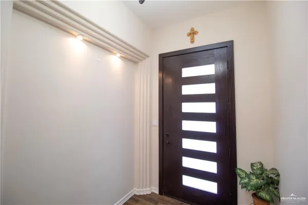 a view of a room with a window