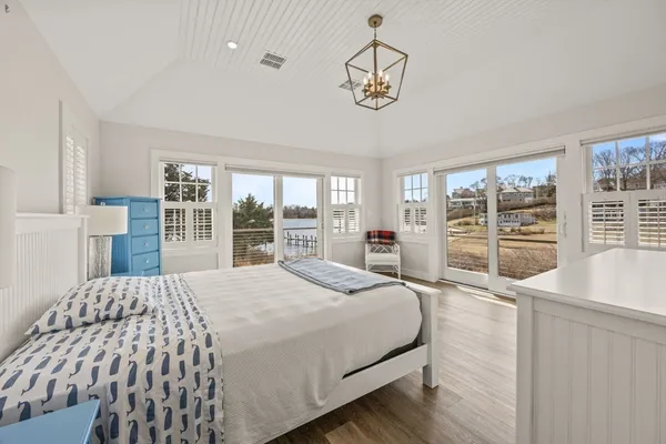 a bedroom with a large bed and a large window
