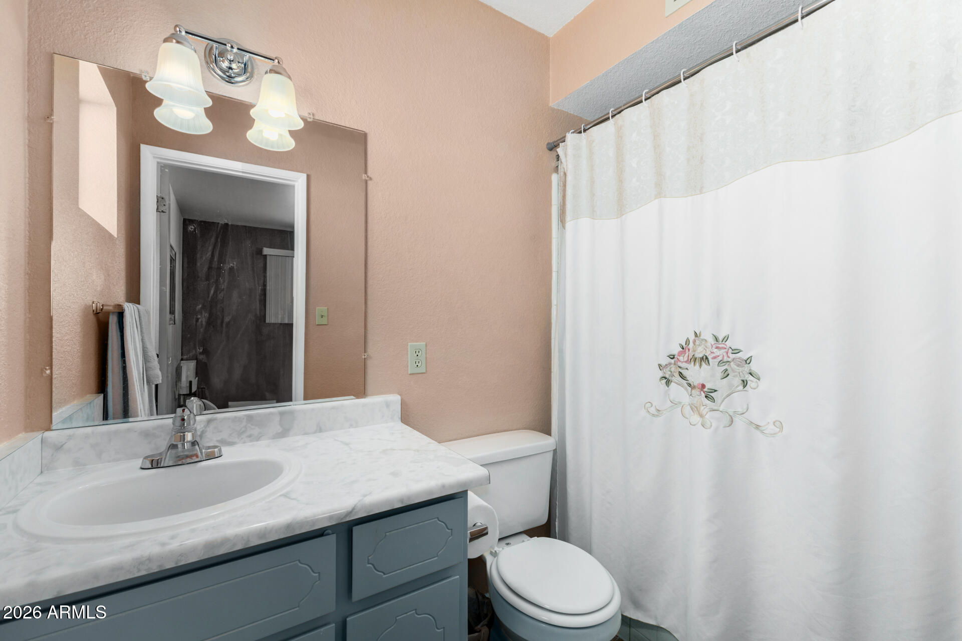 1379 South Main Drive Apache Junction, AZ 85120 - Photo 18 of 32 a bathroom with a granite countertop sink vanity mirror and toilet