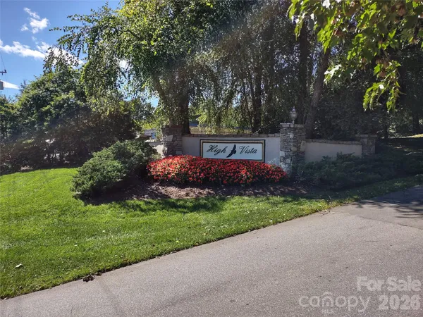 a view of a backyard with potted plants and large trees