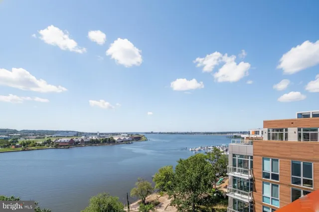 a view of a lake with a city