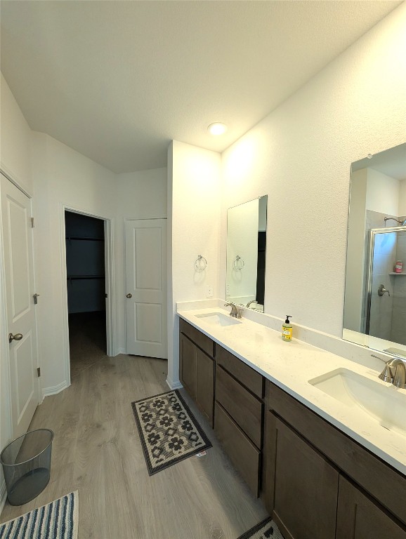 441 El Capitan Loop Dripping Springs, TX 78620 - Photo 9 of 26 a spacious bathroom with a double vanity sink a mirror and a shower