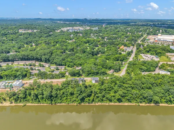 a view of a lake with a city