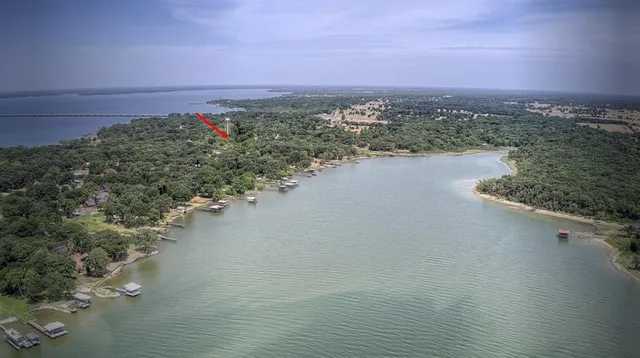 a view of a lake with a city